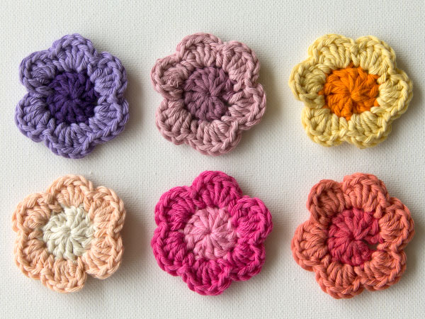 Finished crochet flowers top view